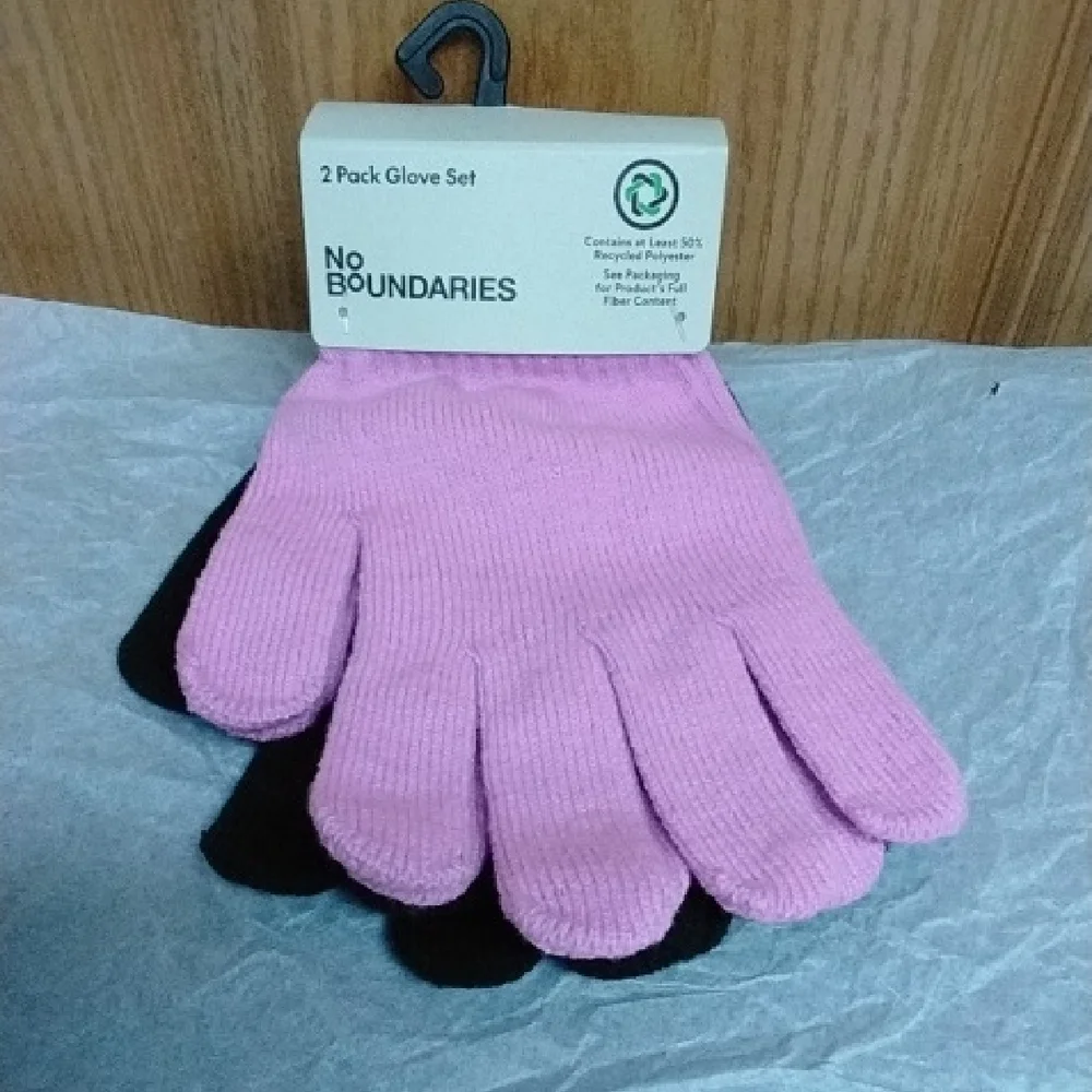 No Boundaries Kids 2-Pack Knit Gloves - Pink & Black